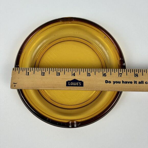 Vintage Retro Amber Brown 7” Ashtray Cigar Mid Century Round Glass Diamond Table - Picture 5 of 7